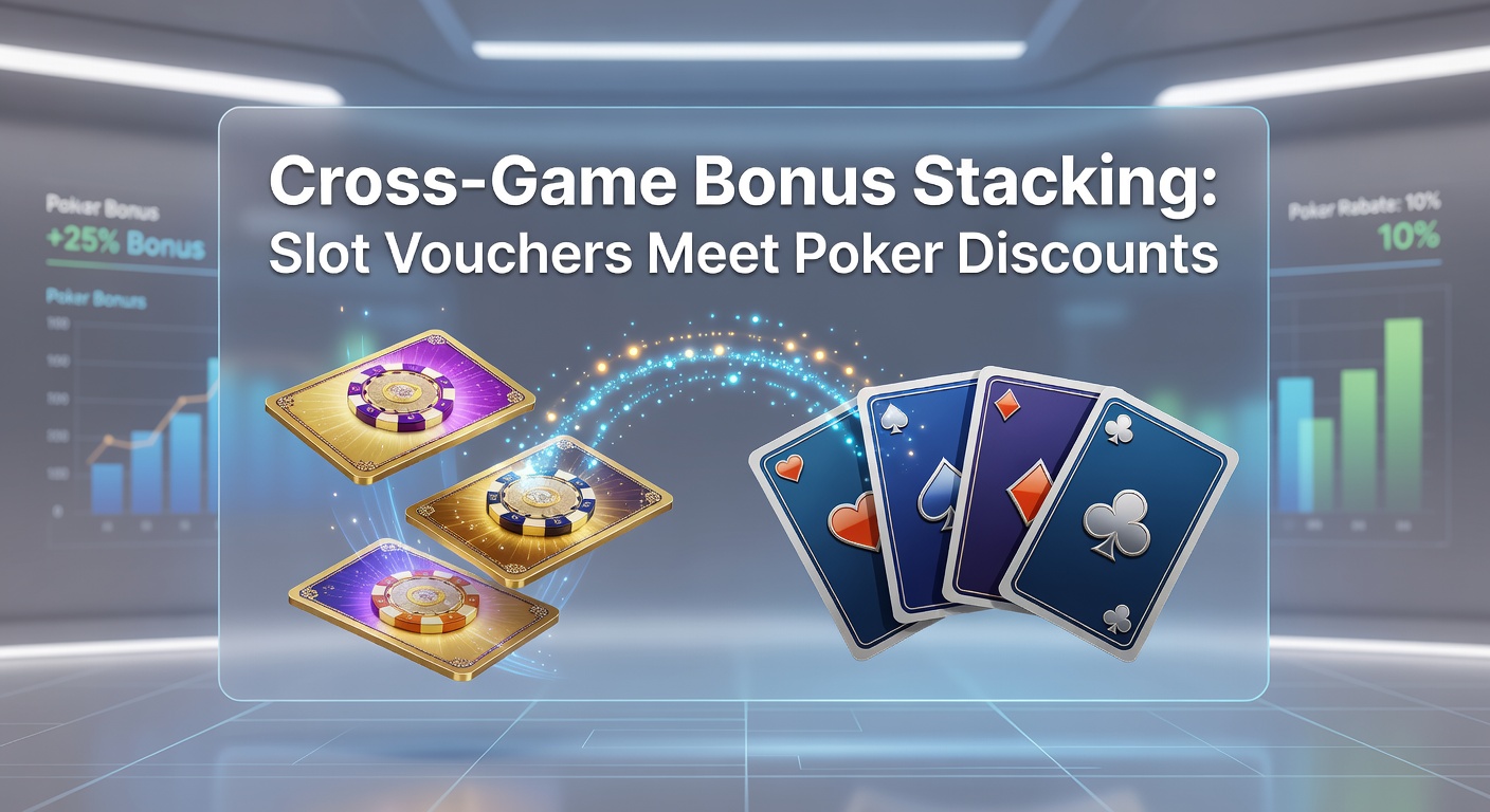 Darstellung von Slot-Gutscheinen und Poker-Chips, die sich zu einem Bonus-Stack verbinden, symbolisch für Cross-Game Bonus Stacking